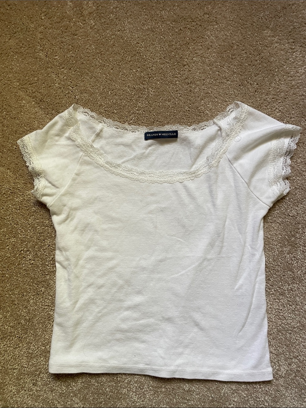BOGO Brandy Melville White Lace-Trim Short Sleeve Scoop Top